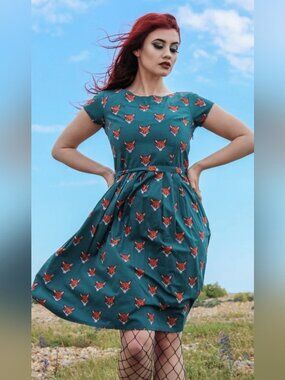 Run & Fly Foxy Print Tea Party Dress, VGUC, Size 4